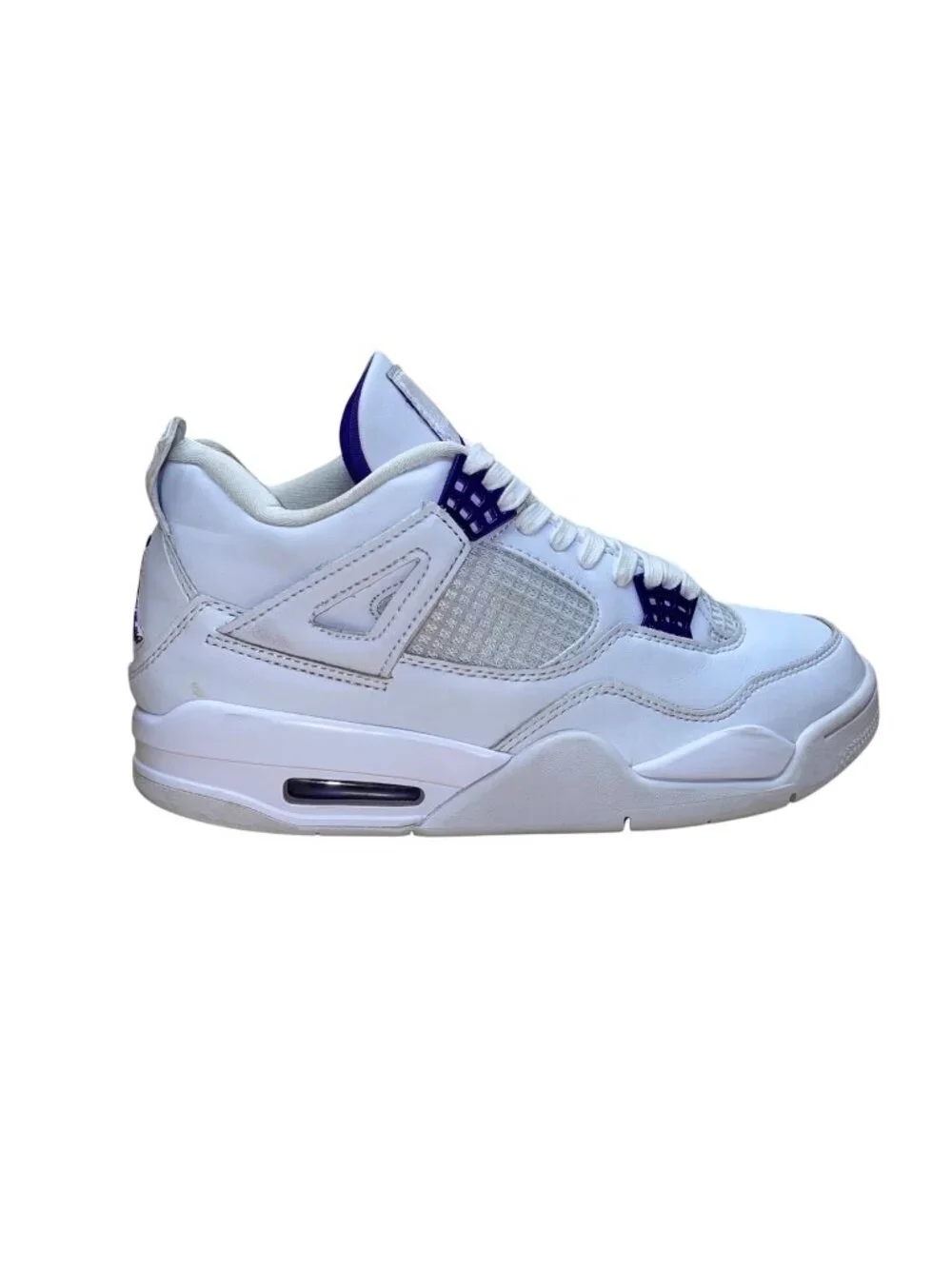 Air Jordan 4 Retro Men’s Metallic Purple & White Leather Sneakers Size US 9.5